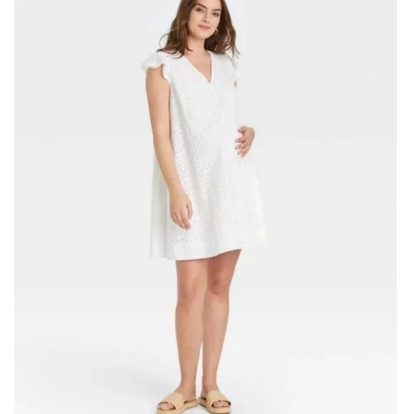 The Nines by HATCH Small Flutter Short Sleeve Eyelet Maternity Dress Mint Size L - Picture 4 of 4